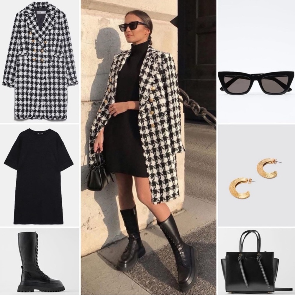 Zara Tweed Houndstooth coat. Double breasted Blazer. Medium